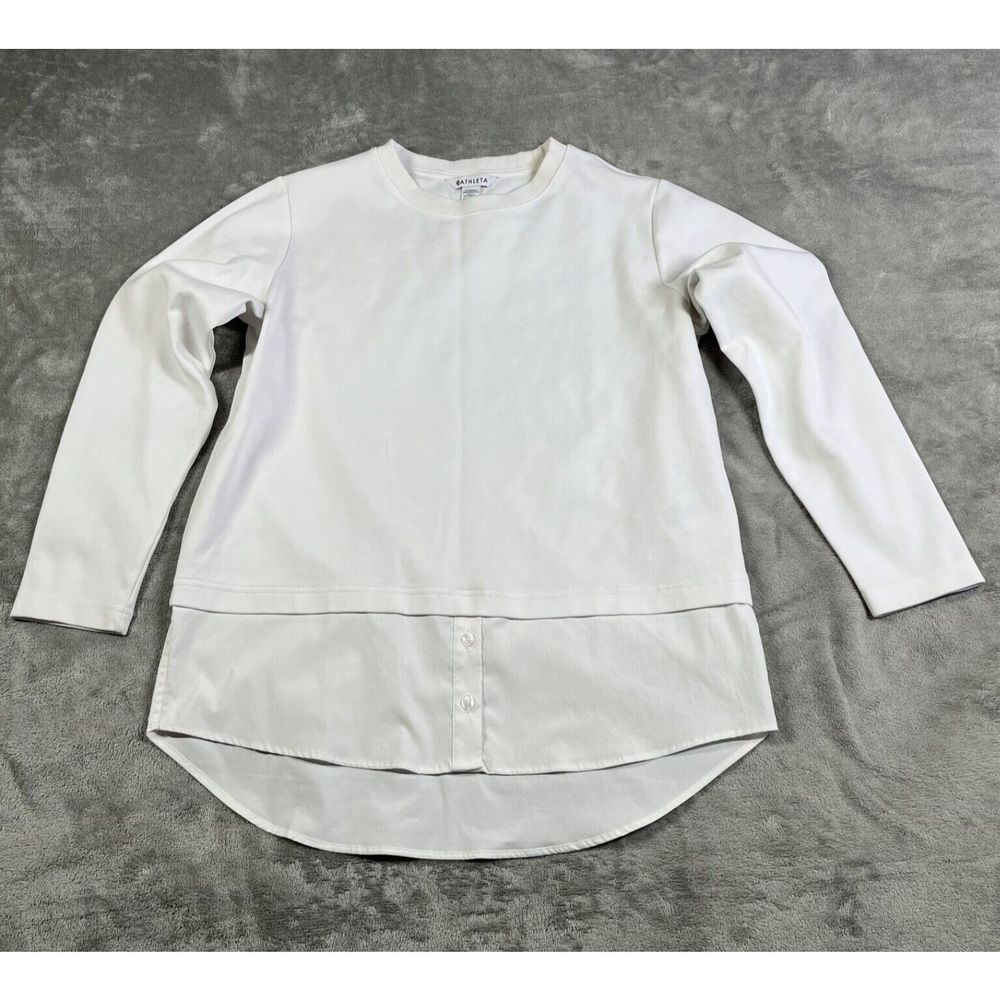 Athleta Gallery Top 2.0 Women's Medium White Long Sleeve Tunic High-Low Hem - Picture 1 of 9